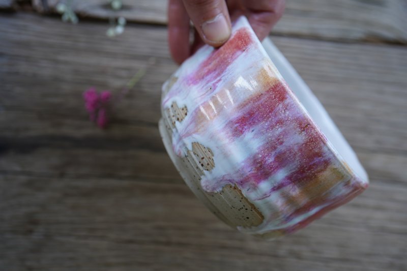 Tee Matchaschale  – Keramik handgetöpfert in frischem Orangerot Kristall